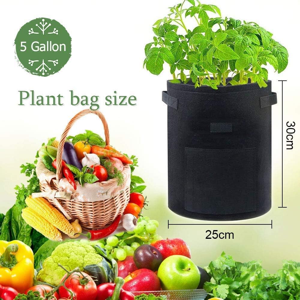 3 Pack Potato Grow Bags - Gardening Plant Growing Bags - Tomato, Carrot Vegetable Planter Container with Window, Felt Plant Growing Bags with Handles Garden Grow Bags(Black+Green+ Brown), 10 Gallon