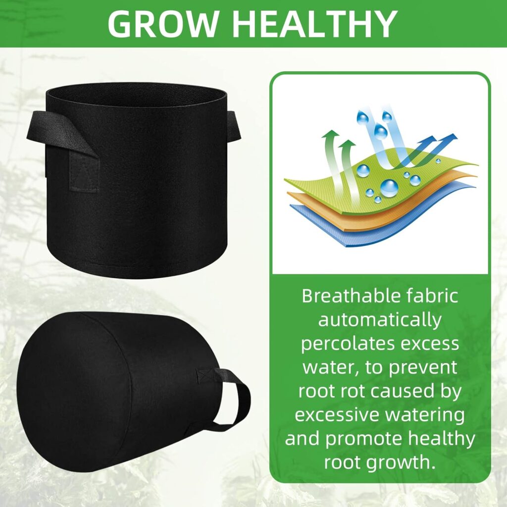 5 Pack Vegetable Grow Bags, Gardening Plant Growing Bags Breathable Non-woven Fabric Plant Pots with Handles Indoor Outdoor Grow Containers for Vegetable/Flower/Plant/Fruits, 5 Gallon(Black)