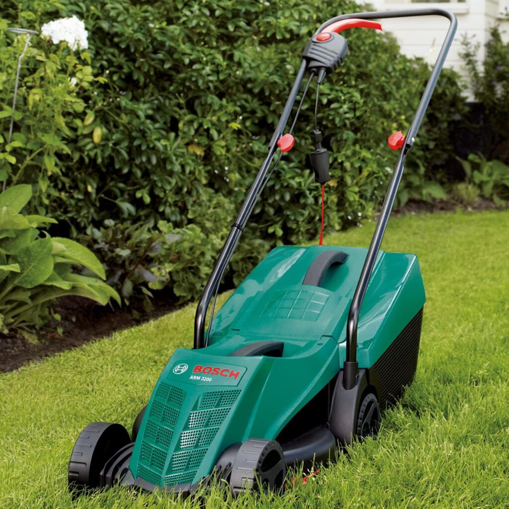 Bosch Home and Garden Rotak 32R Electric Rotary Lawnmower - Ideal for Small and Mid-sized Gardens, 32cm Cutting Width, Grass Comb, Powerful 1200W Motor, 31-Litre Grass Box