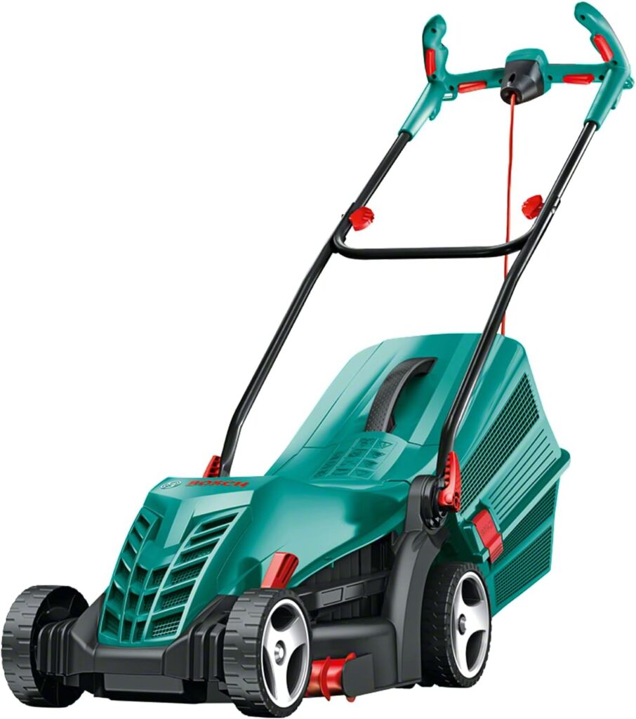 Bosch Home and Garden Rotak 34R Electric Lawnmower (1300 W, Cutting width: 34 cm, 20-70 mm adjustable cutting height, In carton packaging)