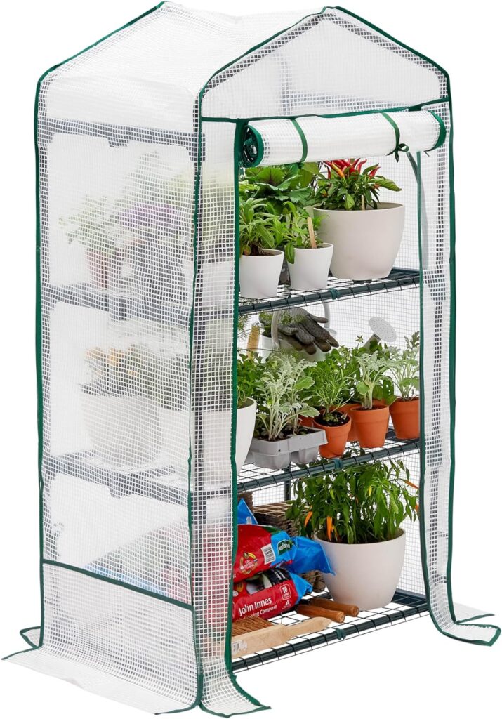 Bramble - 3 Tier Mini Compact Greenhouse, 4ft Tall - Reinforced PVC Cover, Easy No Tool Assembly Steel Frame, for Small Garden Grow House Plants Idea