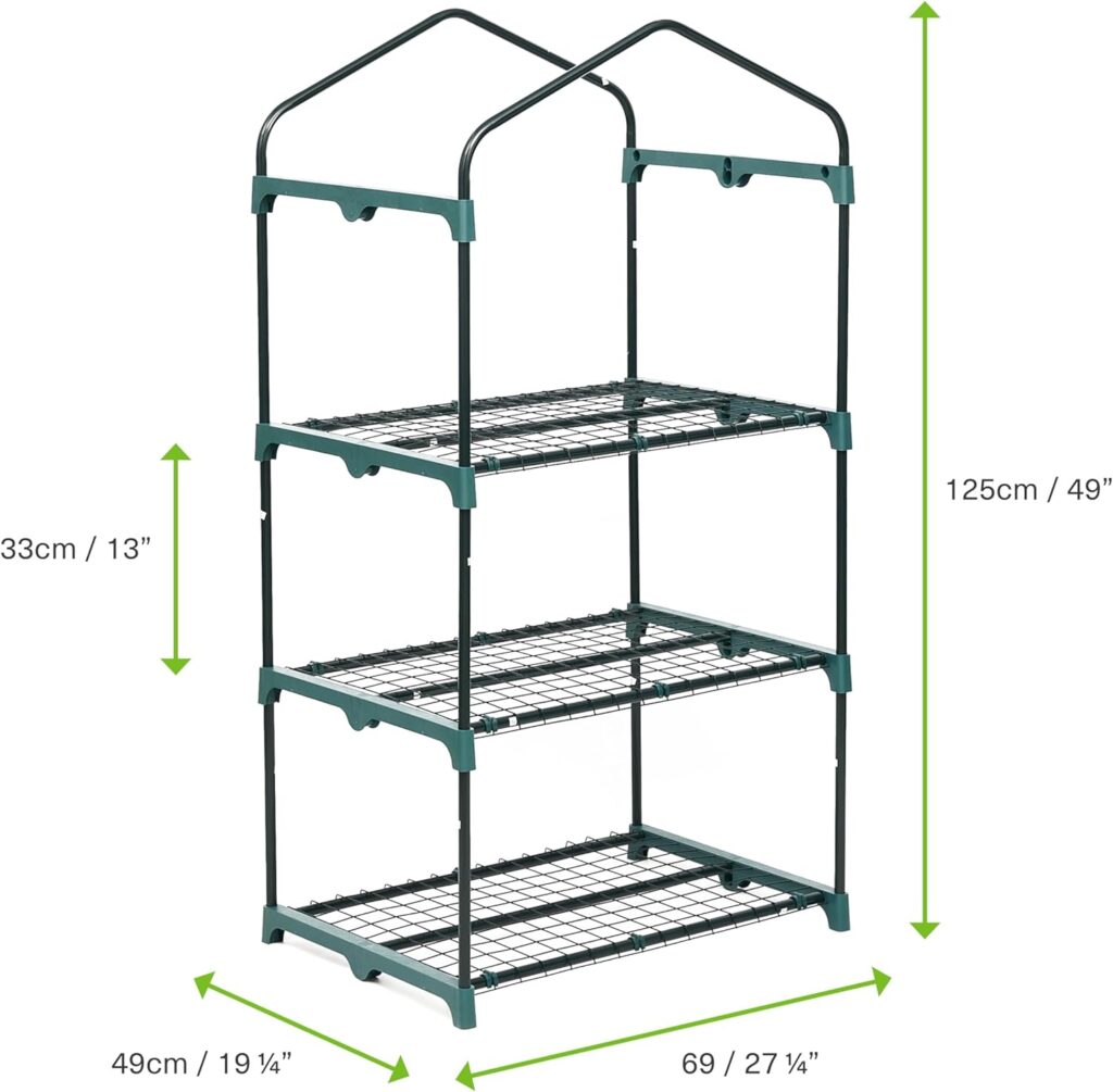 Bramble - 3 Tier Mini Compact Greenhouse, 4ft Tall - Reinforced PVC Cover, Easy No Tool Assembly Steel Frame, for Small Garden Grow House Plants Idea