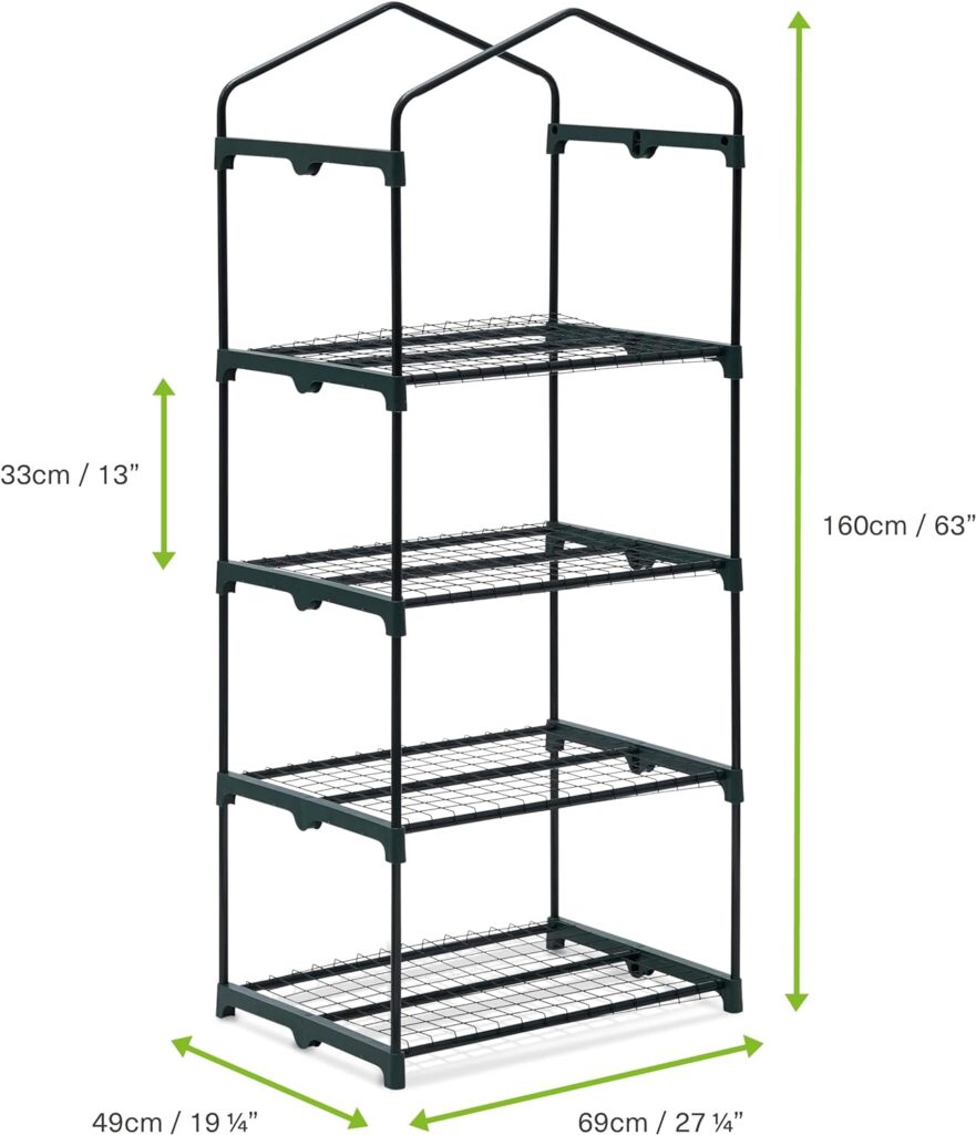 Bramble - 4 Tier Mini Compact Greenhouse, 5.25ft Tall - Reinforced PVC Cover, Easy No Tool Assembly Steel Frame, for Small Garden to Grow House Plants, Fruits, Vegetables