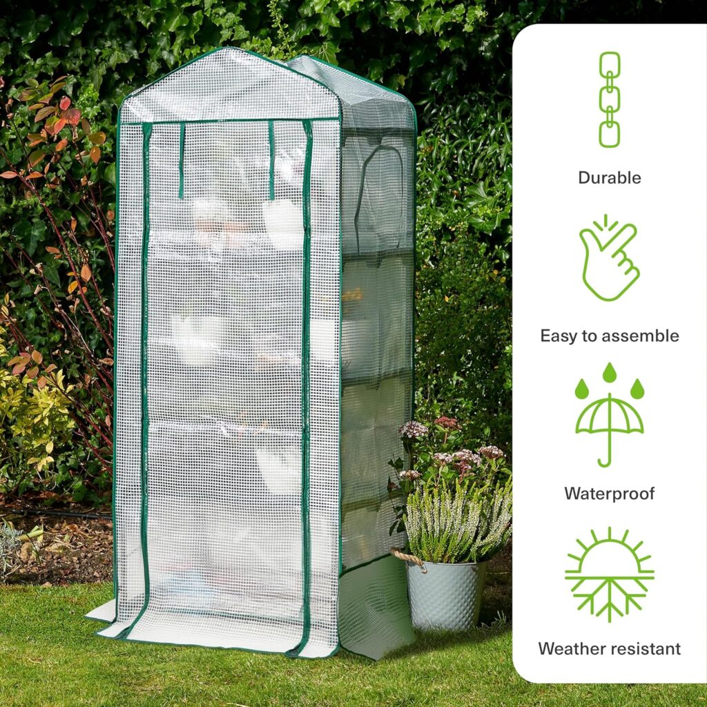 Bramble - 4 Tier Mini Compact Greenhouse, 5.25ft Tall - Reinforced PVC Cover, Easy No Tool Assembly Steel Frame, for Small Garden to Grow House Plants, Fruits, Vegetables