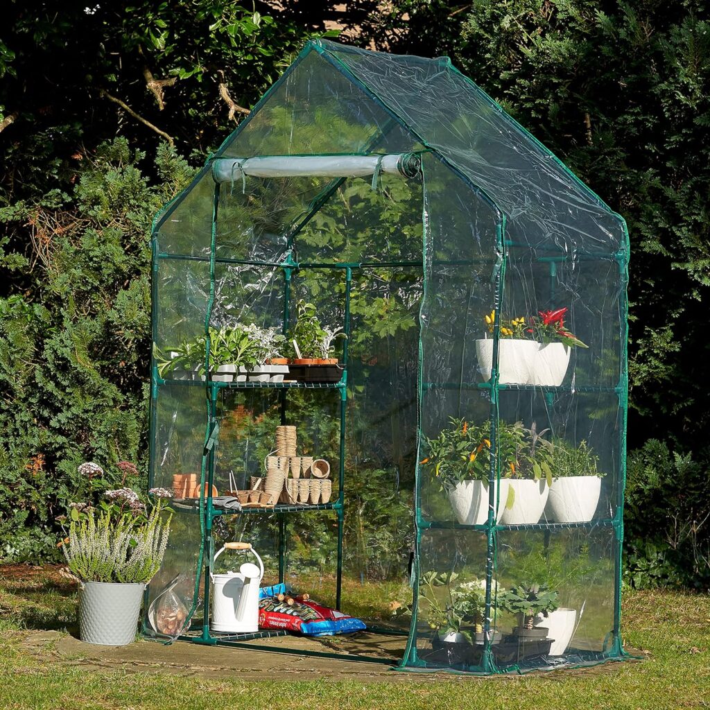 Bramble - Walk In Compact Greenhouse, 6 Tier Shelves with Easy No Tool Assembly Frames and Clear PVC Covers for Small Garden Growing Plants - H195cm x W143cm x D73cm