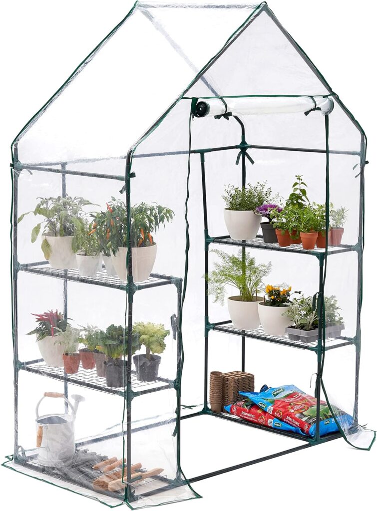 Bramble - Walk In Compact Greenhouse, 6 Tier Shelves with Easy No Tool Assembly Frames and Clear PVC Covers for Small Garden Growing Plants - H195cm x W143cm x D73cm