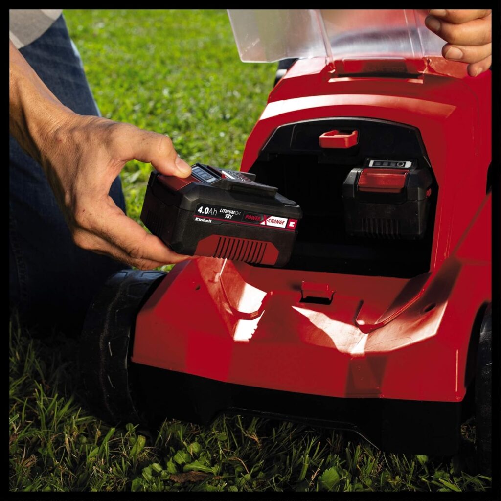 Einhell Power X-Change 36/43 Cordless Lawnmower With Battery (x2) and Charger (x2) - 36V, 43cm Cutting Width, 63L Grass Box, 6 Cutting Heights, Mulching - GE-CM 43 Li M Battery Lawn Mower