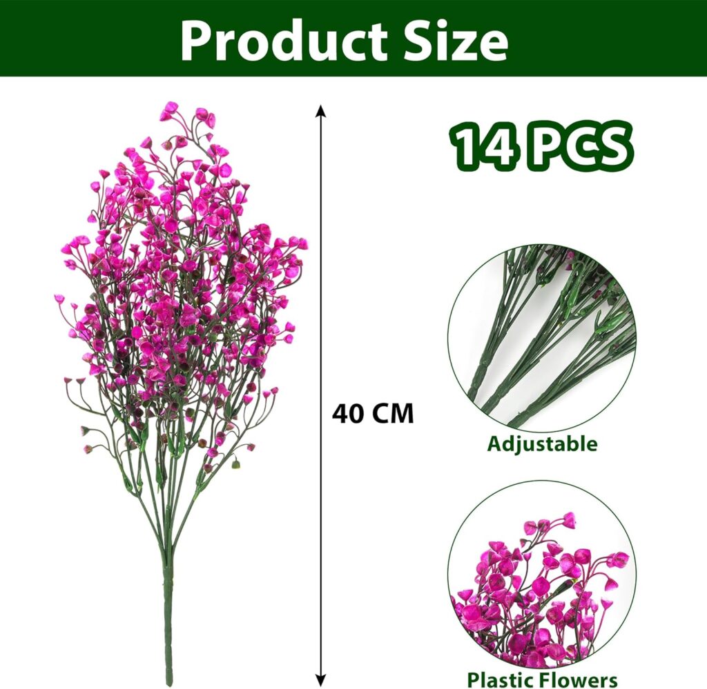 FEOYA 14 Pcs Artificial Flowers Outdoor, Fake Outdoor Plants Shrubs Bushes Faux Flower, Artificial Plants Fake Flowers for Outside Indoors Garden Pots Hanging Baskets-Fuchsia