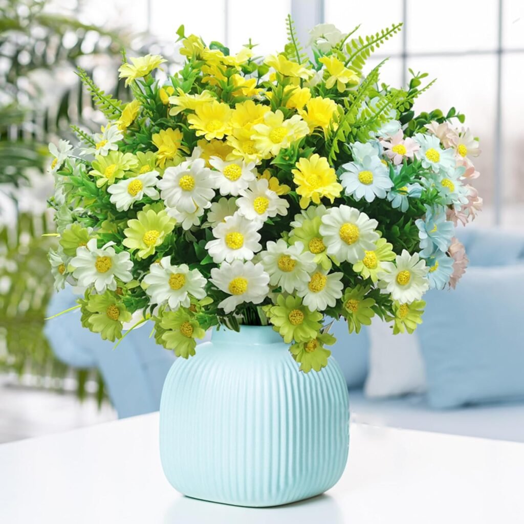 FEOYA 14 PCS Artificial Flowers Outdoor Plants for Decoration,6 Colors Artificial Plants Fake Flowers, Silk Flowers for Outside Hanging Home Garden Patio Decoration-Multicoloured