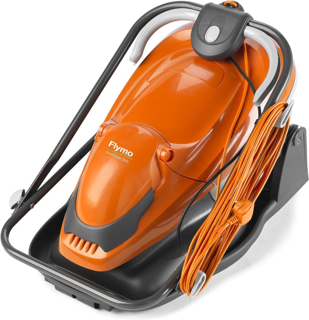 Flymo EasiGlide 300 Hover Collect Lawn Mower - 1700W Motor, 30cm Cutting Width, 20 Litre Grass Box, Folds Flat, 10m Cable Length, Orange and Grey