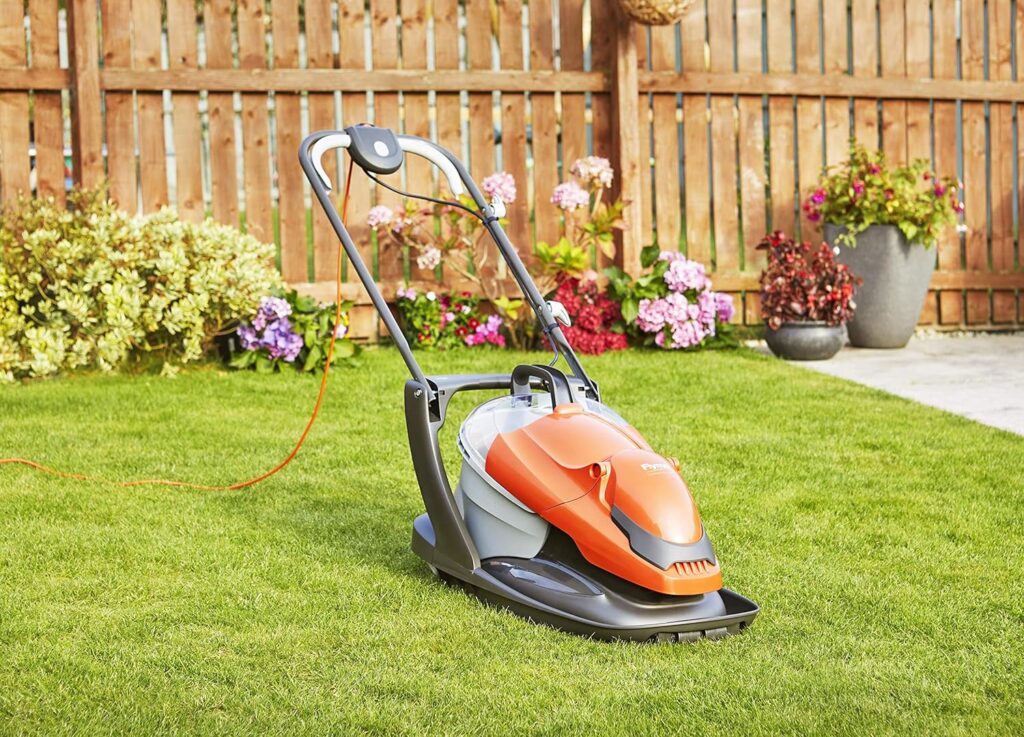 Flymo EasiGlide Plus 360V Hover Collect Lawn Mower - 1800W Motor, 36cm Cutting Width, 26 Litre Grass Box, Folds Flat, 10m Cable Length, Orange and Grey