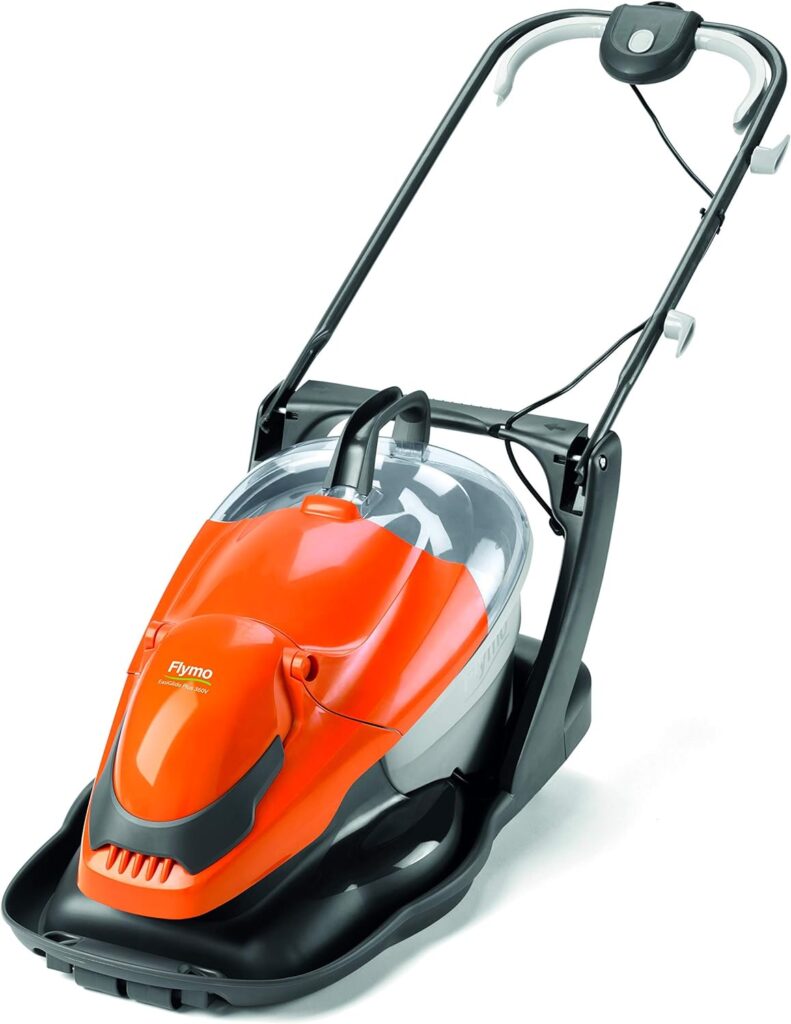 Flymo EasiGlide Plus 360V Hover Collect Lawn Mower - 1800W Motor, 36cm Cutting Width, 26 Litre Grass Box, Folds Flat, 10m Cable Length, Orange and Grey