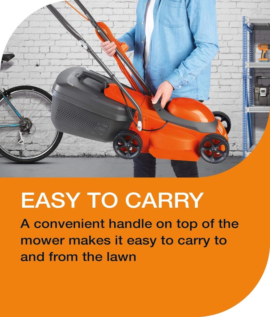 Flymo EasiMow 300R Electric Rotary Lawn Mower - 30 cm Cutting Width, 30 Litre Grass Box, Close Edge Cutting, Rear Roller, Manual Height Adjust, Comfortable to Manoeuvre, Foldable Handles, Lightweight