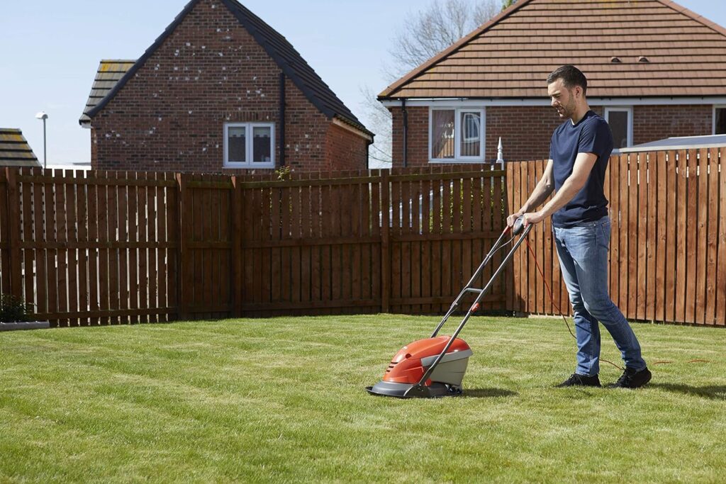 Flymo Hover Vac 250 Electric Hover Collect Lawn Mower - 1400W, 25cm Cutting Width, 15L Grass Box, Ambidextrous Handles, Folds Flat, Orange and Grey