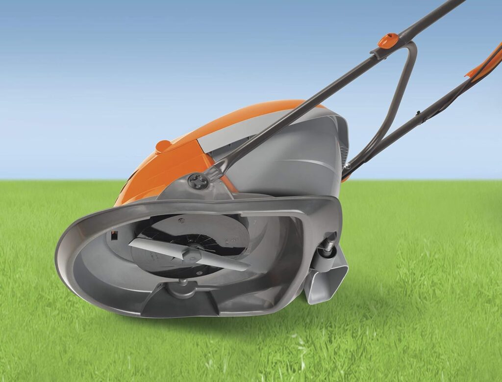 Flymo Hover Vac 250 Electric Hover Collect Lawn Mower - 1400W, 25cm Cutting Width, 15L Grass Box, Ambidextrous Handles, Folds Flat, Orange and Grey