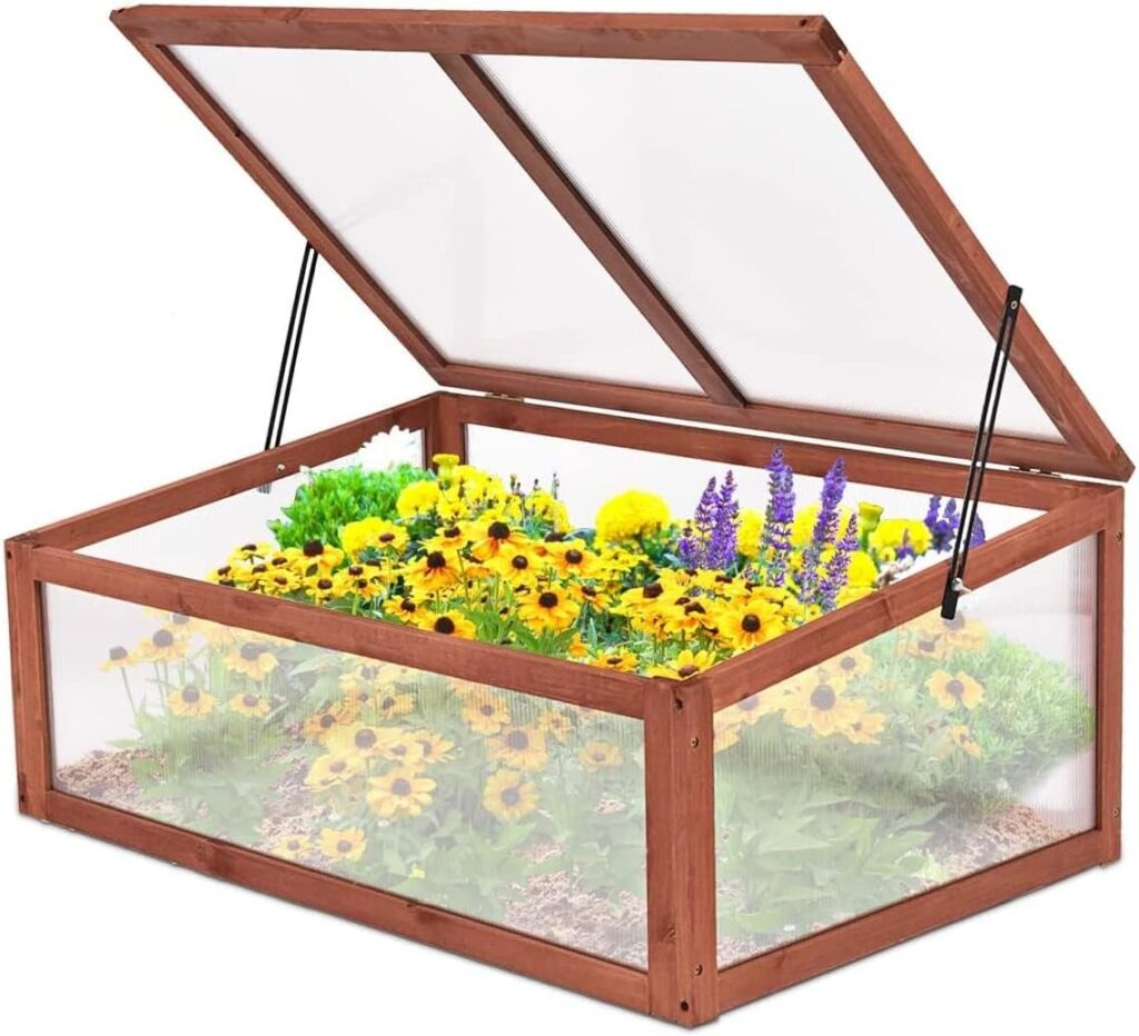 GardenAddict Greenhouse Wooden Cold Frame Greenhouse, Mini Greenhouse, Polycarbonate Greenhouse Planter, Small Wooden Greenhouse for Garden (H100*W60*D45CM)