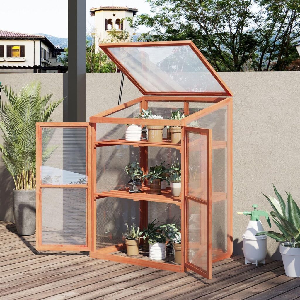 GardenAddict Greenhouse Wooden Cold Frame Greenhouse, Mini Greenhouse, Polycarbonate Greenhouse Planter, Small Wooden Greenhouse for Garden (H100*W60*D45CM)