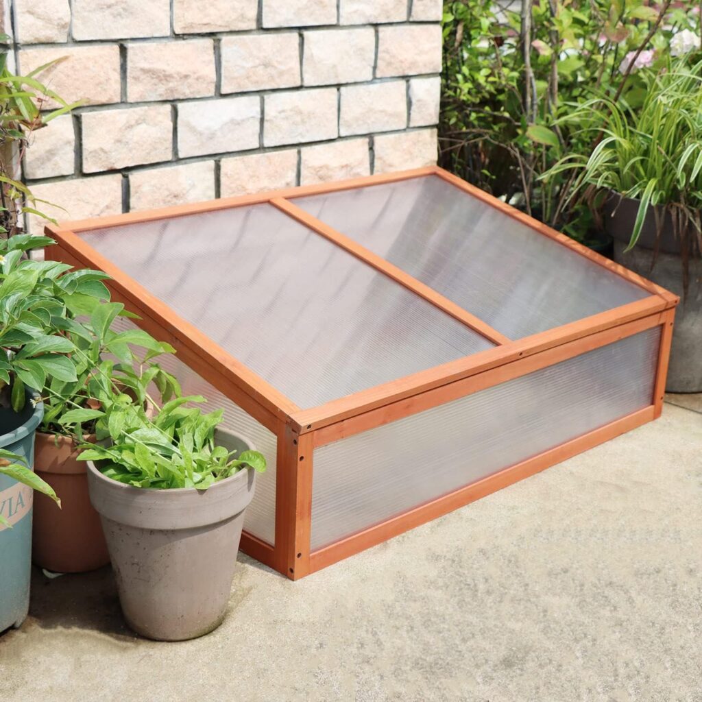 GardenAddict Greenhouse Wooden Cold Frame Greenhouse, Mini Greenhouse, Polycarbonate Greenhouse Planter, Small Wooden Greenhouse for Garden (H100*W60*D45CM)