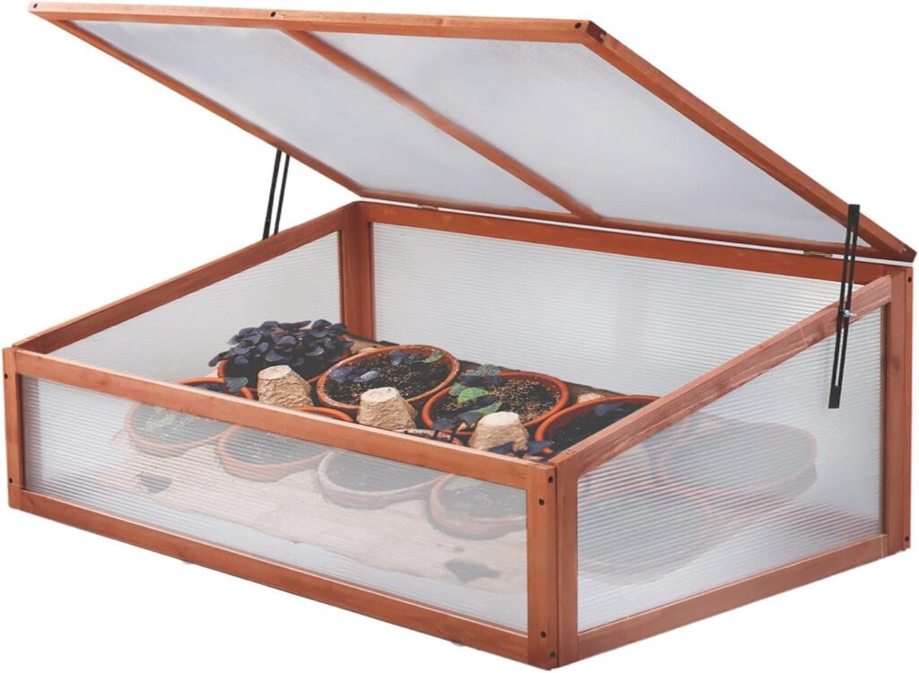 GardenAddict Greenhouse Wooden Cold Frame Greenhouse, Mini Greenhouse, Polycarbonate Greenhouse Planter, Small Wooden Greenhouse for Garden (H100*W60*D45CM)