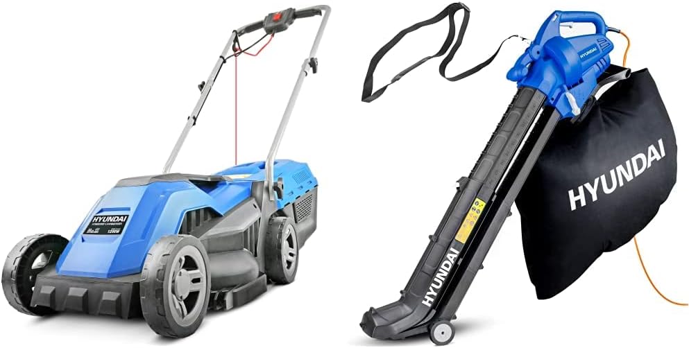 Hyundai 13 33cm 1200w Corded Electric Lawnmower 230v / 240v lightweight with Roller Mulching, 3 cutting heights, 30L grass bag, Foldable handles, 3 Year Warranty