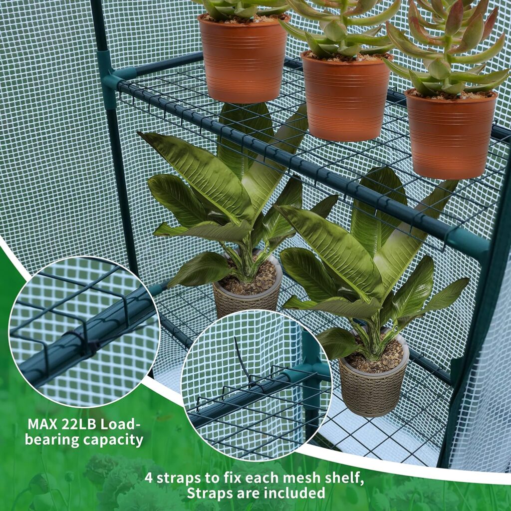 JUNGLE STONE Walk In Greenhouse with Steel Frame and Reinforced PE Plastic Cover 3 Tier 4 Wired Shelves Greenhouse Plant Nursery for Small Gardens, Patios, Perfect for Tomato Growing Easy to Assemble