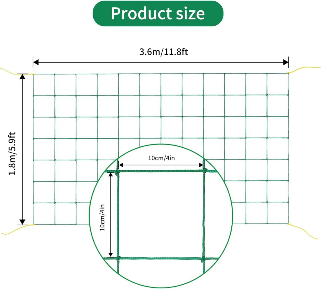 KINGLAKE Green Garden Netting for Climbing Plant, 3.6x1.8m Pea Bean Netting, Plant Support Netting Nylon Trellis Net for Climber, Vegetables, Flower, Fruits