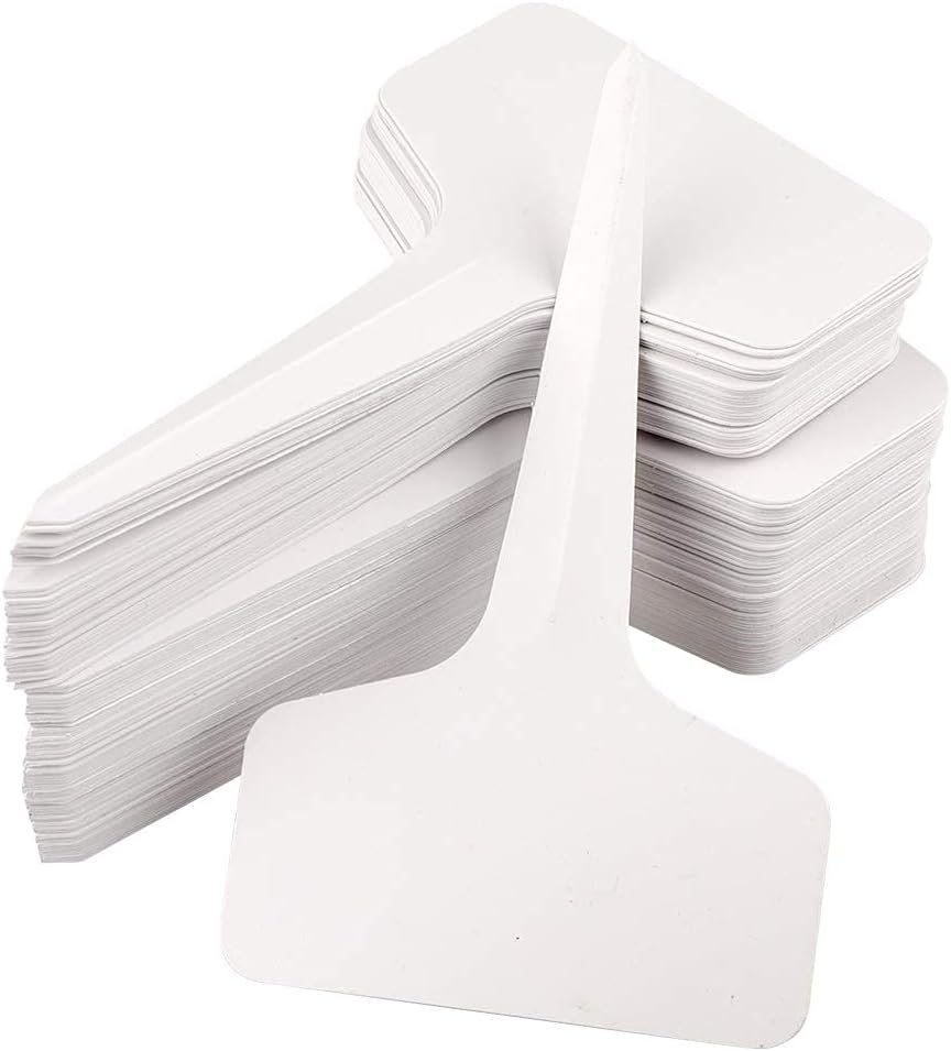 KINGLAKE Plant Labels and Pen for Outdoor Plants, 100Pcs Plant Markers Labels Plastic White Garden Plant Tags for Seed, Herb, Seedling, Vegetables, Flower, Potted Plant, 6x10cm, T-Type