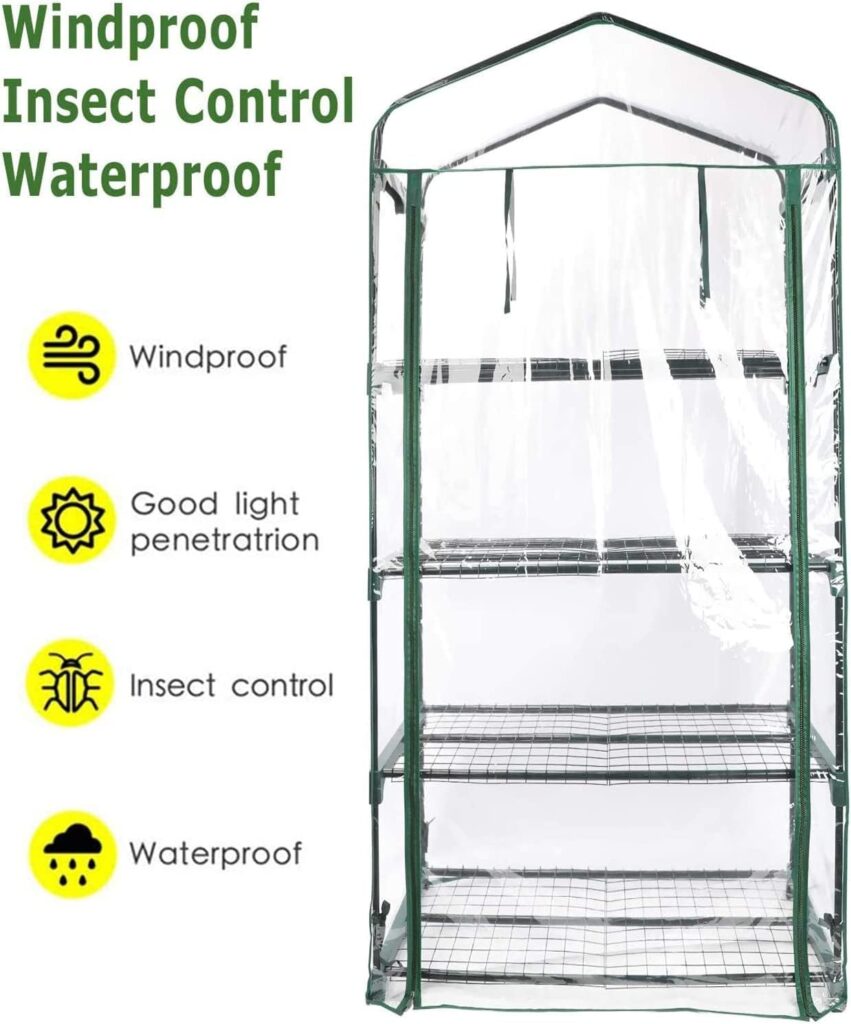 LATERN 4 Tier Greenhouse Replacement Cover, 160CM x 70CM x 50CM Clear PVC Small Plant Grow House Cover with Roll-Up Zipper Door for Plants Cold Frost Protection Wind Rain Proof (Frame NOT Include)