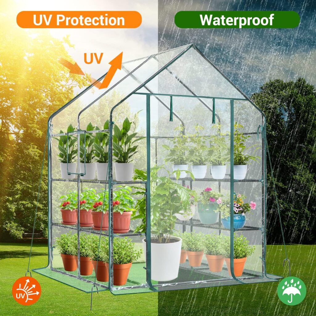 Ohuhu Plastic Greenhouse with Improved Transparent PVC Cover, Portable Walk in Plant Green House, 3 Tiers 12 Shelves Stands Small Greenhouses Backyard Green Houses for Outside Heavy Duty