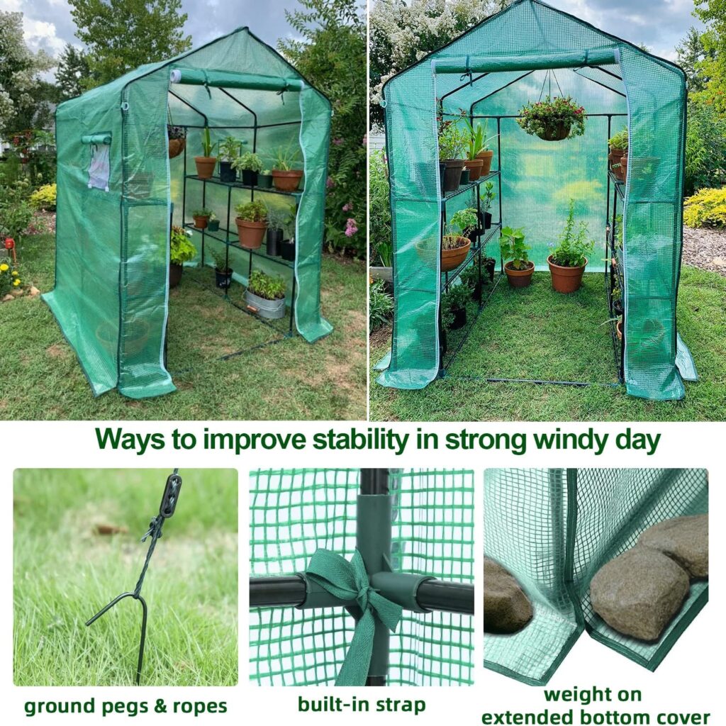 Ohuhu Plastic Greenhouse with Improved Transparent PVC Cover, Portable Walk in Plant Green House, 3 Tiers 12 Shelves Stands Small Greenhouses Backyard Green Houses for Outside Heavy Duty