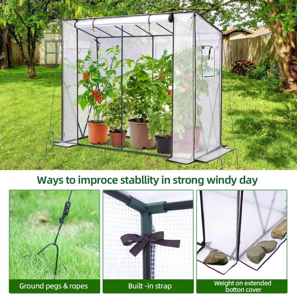 Ohuhu Walk In Greenhouse for Outdoors: Portable Green House Heavy Duty with Roll-Up Zippered Door PE Cover, Tall Plastic Greenhouses for Outside Winter Plants Shed for Backyard, White 200x77x170 cm