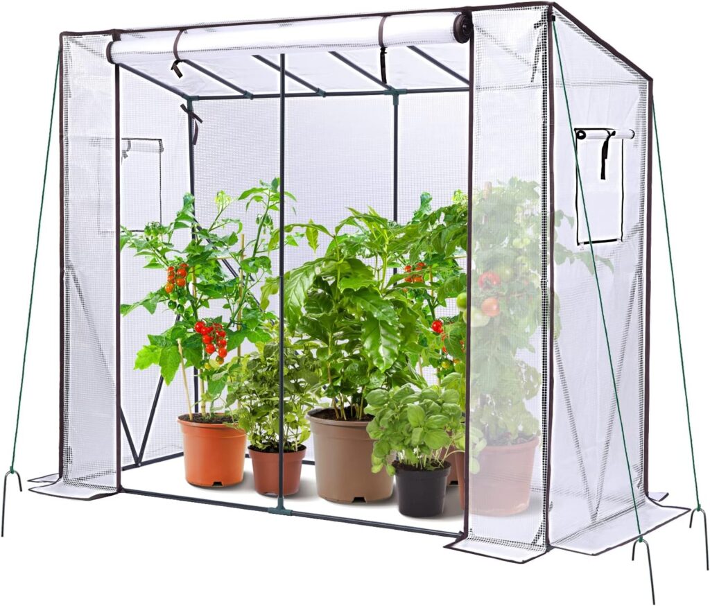 Ohuhu Walk In Greenhouse for Outdoors: Portable Green House Heavy Duty with Roll-Up Zippered Door PE Cover, Tall Plastic Greenhouses for Outside Winter Plants Shed for Backyard, White 200x77x170 cm