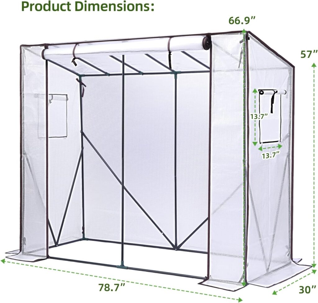 Ohuhu Walk In Greenhouse for Outdoors: Portable Green House Heavy Duty with Roll-Up Zippered Door PE Cover, Tall Plastic Greenhouses for Outside Winter Plants Shed for Backyard, White 200x77x170 cm