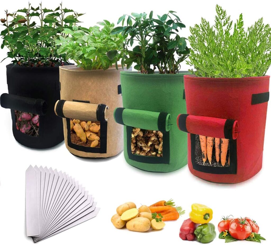 Plant Grow Bags, 7 Gallon Vegetable Grow Plant Bag with Visualized Window and Handles, Tomato, Potato,Strawberry, Flower Fruits Growing Container, Garden Ventilated+20 Plant Garden Labels