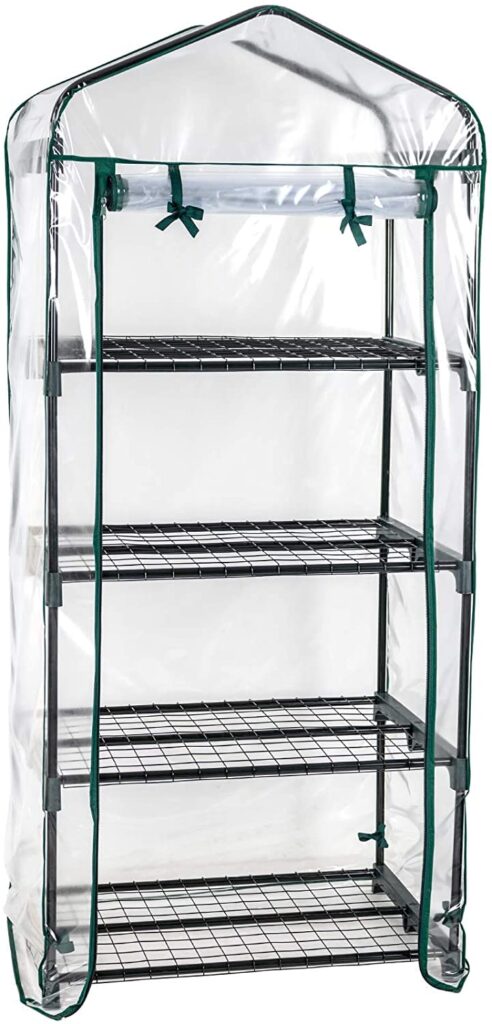 Ram® 4 Tier Walk In Greenhouse – Compact Green House with 4 Shelves and Weatherproof PVC Plastic Cover – Plant House/Grow House for Garden and Outdoor – Roll up Zip Panel Door – Easy No Tool Assembly