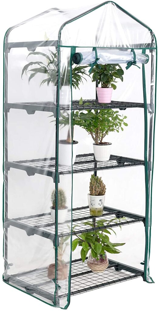 Ram® 4 Tier Walk In Greenhouse – Compact Green House with 4 Shelves and Weatherproof PVC Plastic Cover – Plant House/Grow House for Garden and Outdoor – Roll up Zip Panel Door – Easy No Tool Assembly