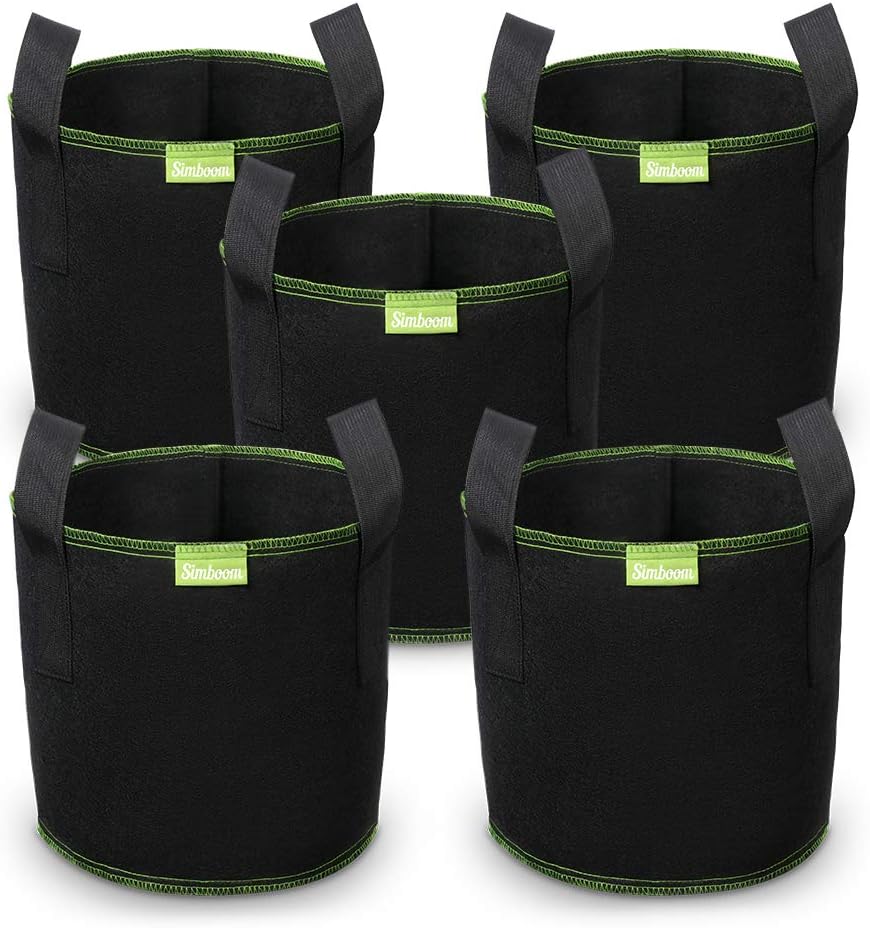 SIMBOOM Plant Grow Bags for Vegetables, 5 Pack 3 Gallon Tomato Flower Plant Container with Handles, Non-Woven Aeration Plant Fabric Pot Outdoor Indoor, Black