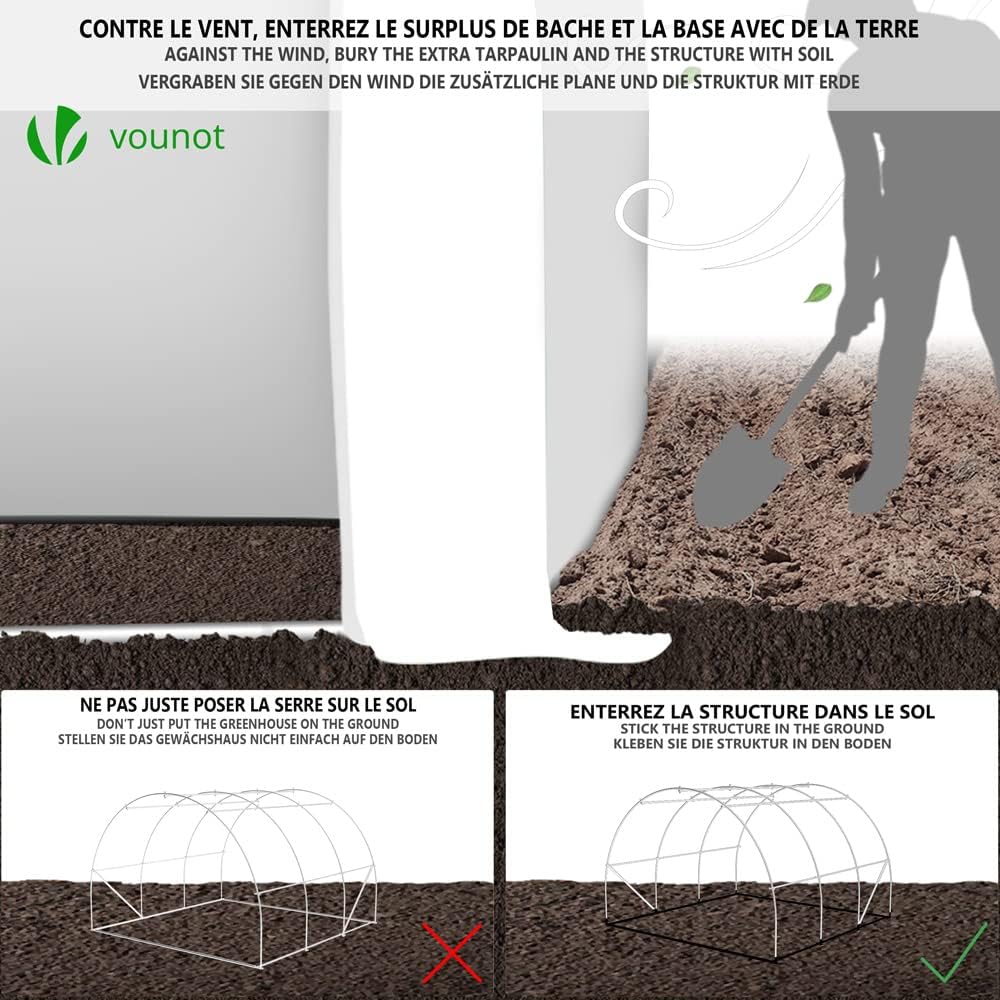 VOUNOT Polytunnel Greenhouse 4x3x2m 12m² Poly Tunnels Gardening Walk In Pollytunnel Tent with Steel Frame