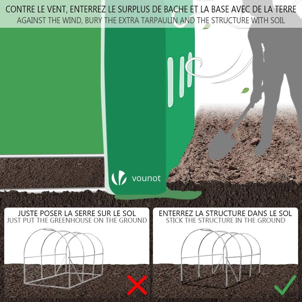 VOUNOT Polytunnel Greenhouse 4x3x2m 12m² Poly Tunnels Gardening Walk In Pollytunnel Tent with Steel Frame