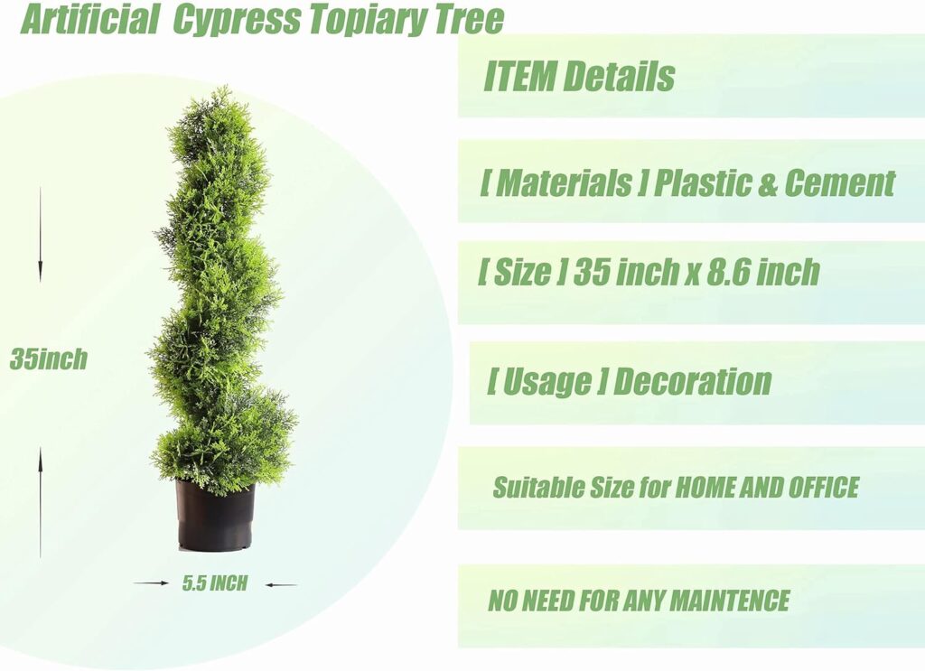 2 Set 3Ft/90cm Spiral Topiary Artificial Cypress Tree, Decoration Fake Plant Plastic Bonsai for Outdoor Indoor Living Room Front Door.