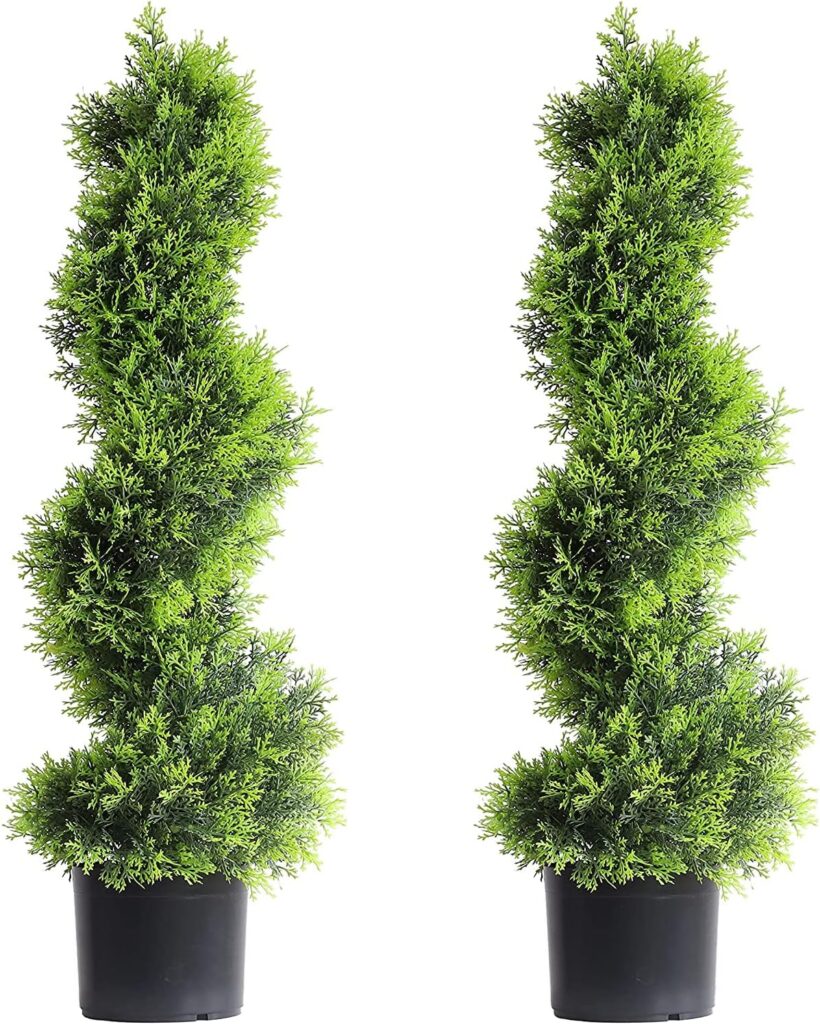 2 Set 3Ft/90cm Spiral Topiary Artificial Cypress Tree, Decoration Fake Plant Plastic Bonsai for Outdoor Indoor Living Room Front Door.