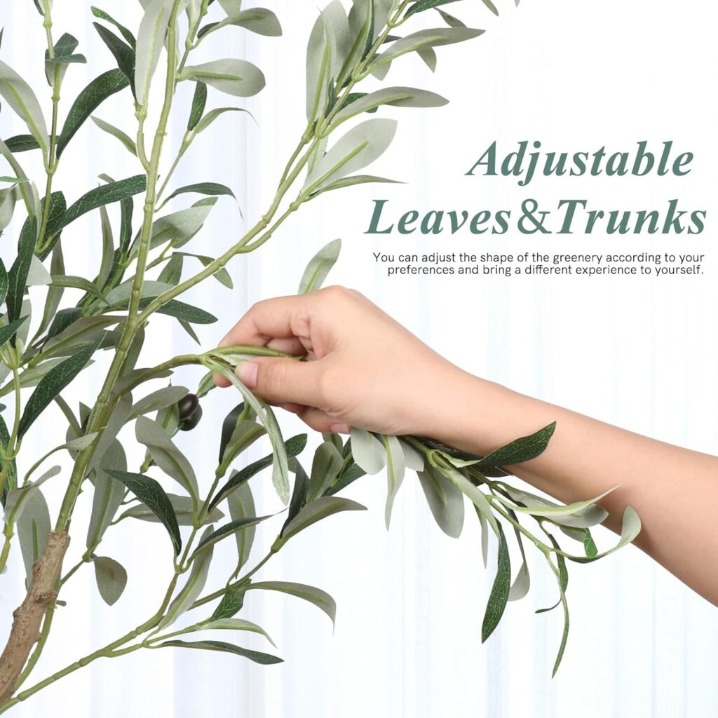 5ft Fake Olive Tree Decorative Artificial Trees, 2pcs Faux Olive Trees Indoor Tall Plants in Pots with Realistic Branches Fruits for Home Office Indoor Outdoor Decor, Housewarming Gift