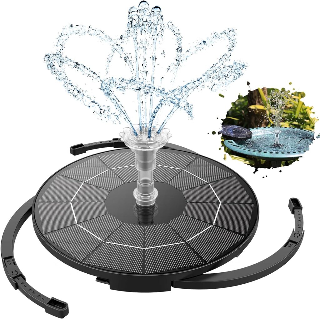 AISITIN Solar Fountain 3.5W Solar Water Feature Round Split Stand Individually Floating Bird Bath with 12 Nozzles Pond Pump and Solar Panel for Pool, Pond, Garden Decoration or Water Feature