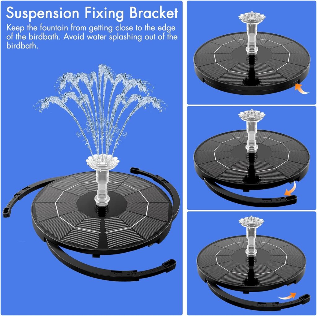 AISITIN Solar Fountain 3.5W Solar Water Feature Round Split Stand Individually Floating Bird Bath with 12 Nozzles Pond Pump and Solar Panel for Pool, Pond, Garden Decoration or Water Feature