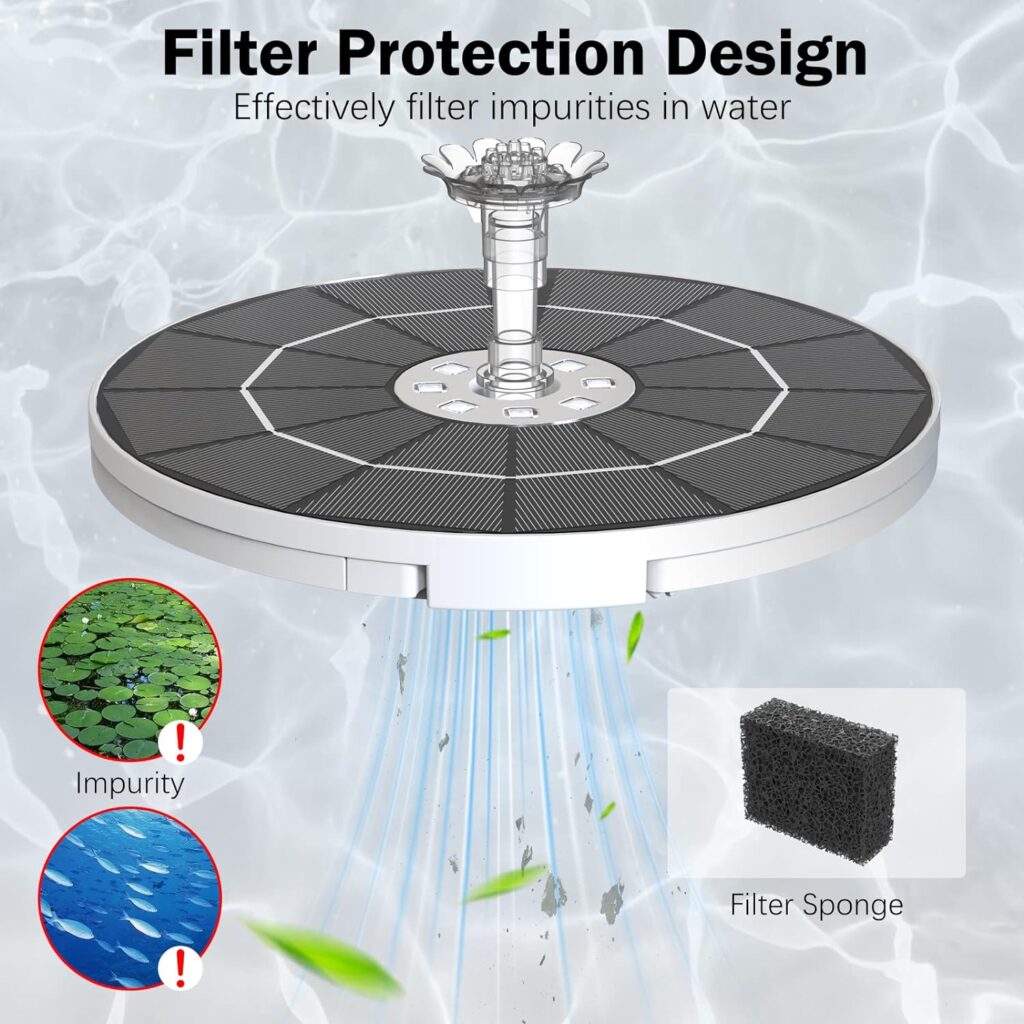 AISITIN Solar Fountain Pump, Solar Powered Water Fountain with 6 Nozzles, Floating Solar Pond Pump for Bird Bath, Garden, Pond and Fish Tank