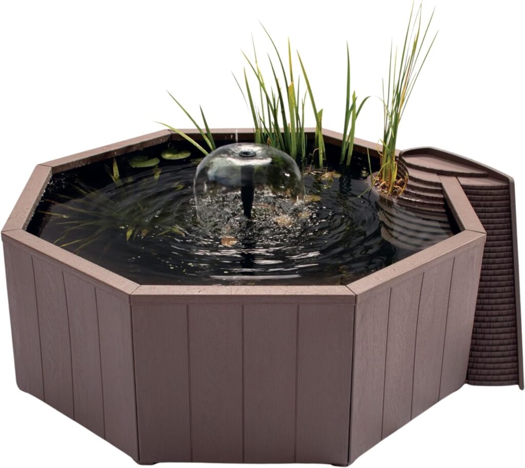 Blagdon Liberty No Dig Nature Pool, Raised Pond for Garden or Patio, Click Fit Easy Construction, with Floating Solar Fountain Pump, Bird Landing Platform, Wildlife Access Ladder and Planting Pocket