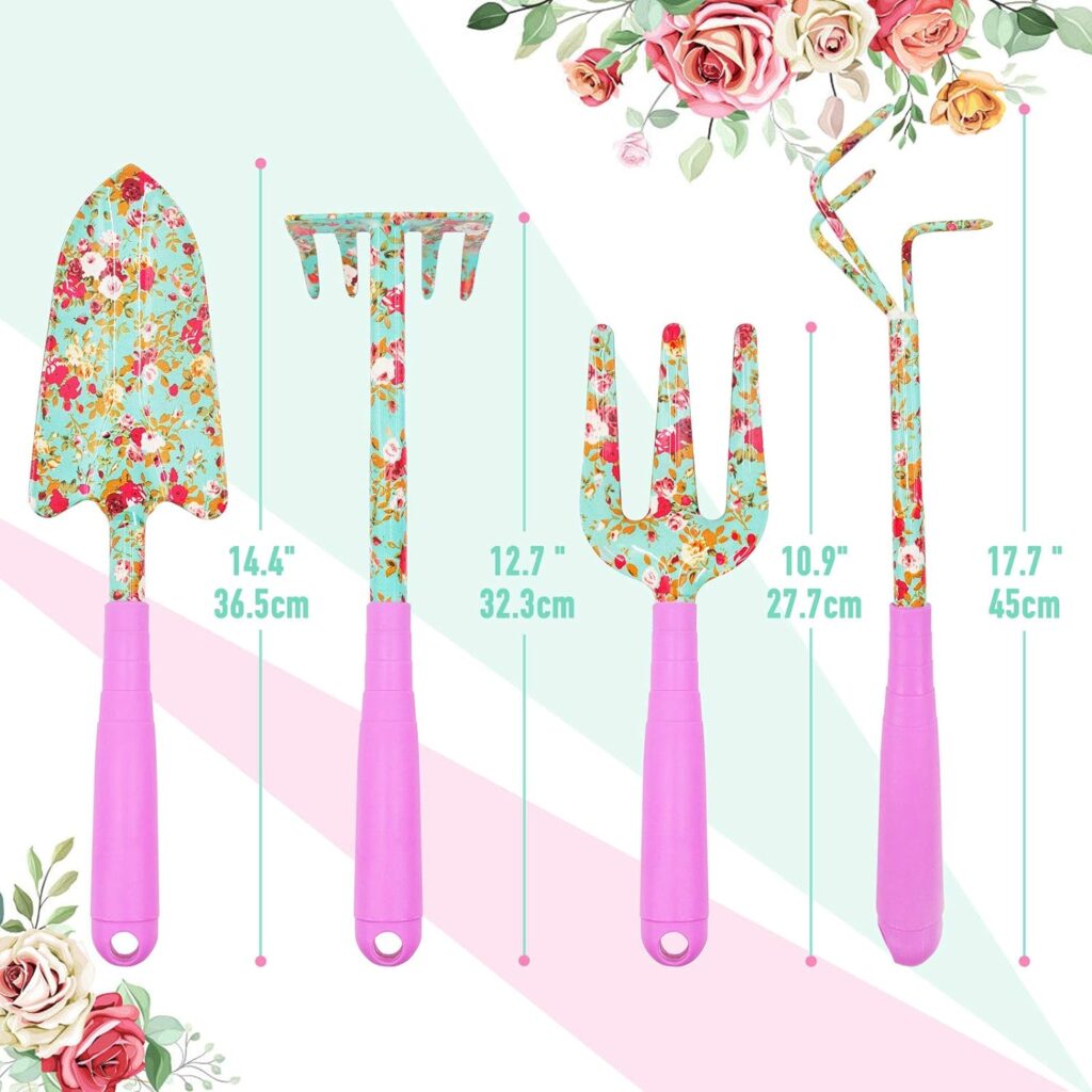 Colwelt Floral Garden Tool Set 6PCS, Gardening Kit with Beautiful Print, Gardening Gifts Tools for Women with Transplant Trowel, Fork, Hand Rake, Cultivator, Garden Gloves and Kneeling Pad