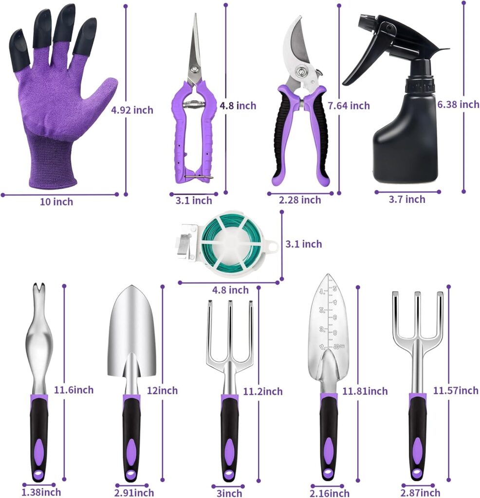 COVACURE Garden Tools Set, 11 PCS Aluminum Alloy Steel Hand Tool Gift Kit with Garden Bag, Heavy Duty Gardening Tools, Gardening Gifts for Women Men