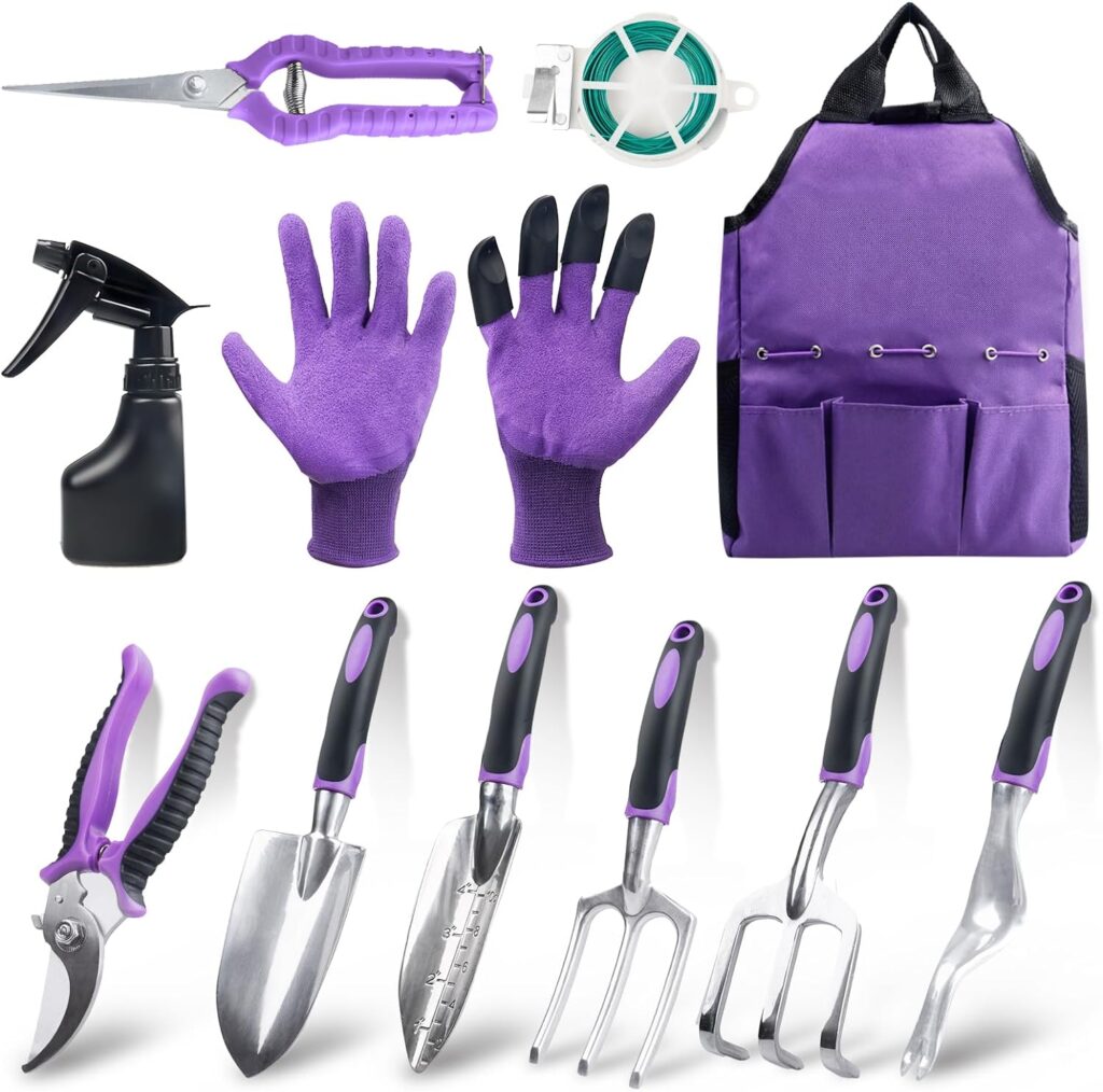 COVACURE Garden Tools Set, 11 PCS Aluminum Alloy Steel Hand Tool Gift Kit with Garden Bag, Heavy Duty Gardening Tools, Gardening Gifts for Women Men