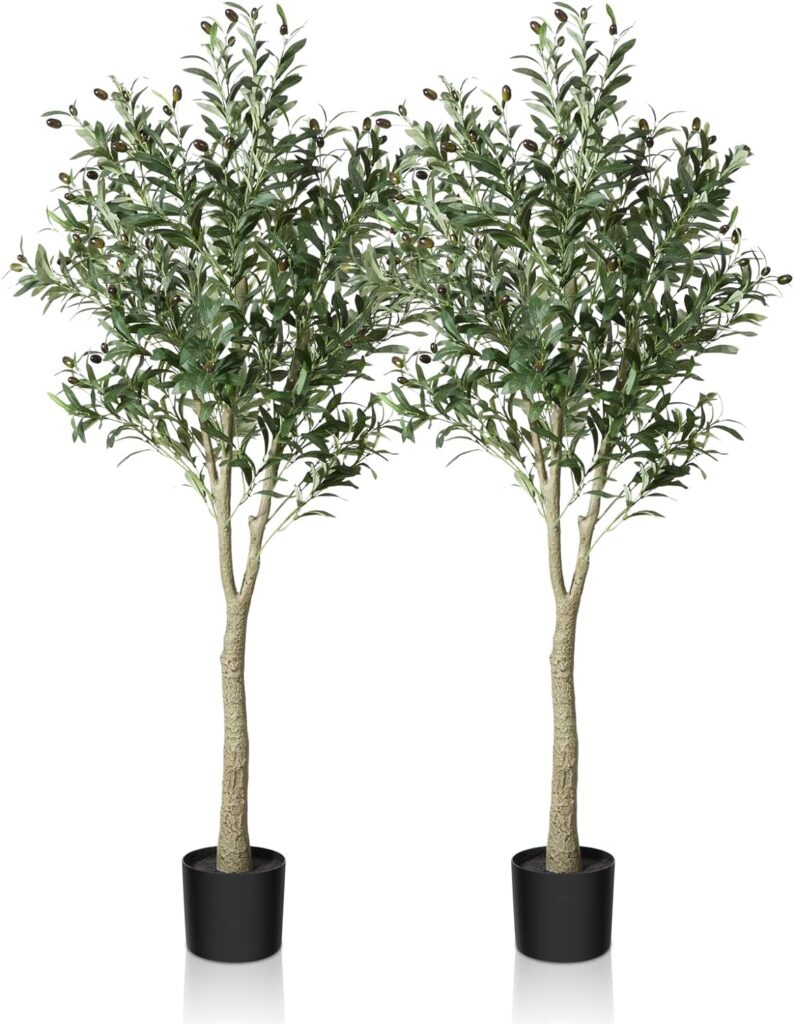 CROSOFMI Artificial Olive Tree Plant 150 cm Fake Topiary Silk Tree, Perfect Faux Plants in Pot for Indoor Outdoor House Home Office Garden Modern Decoration Housewarming,2Pack